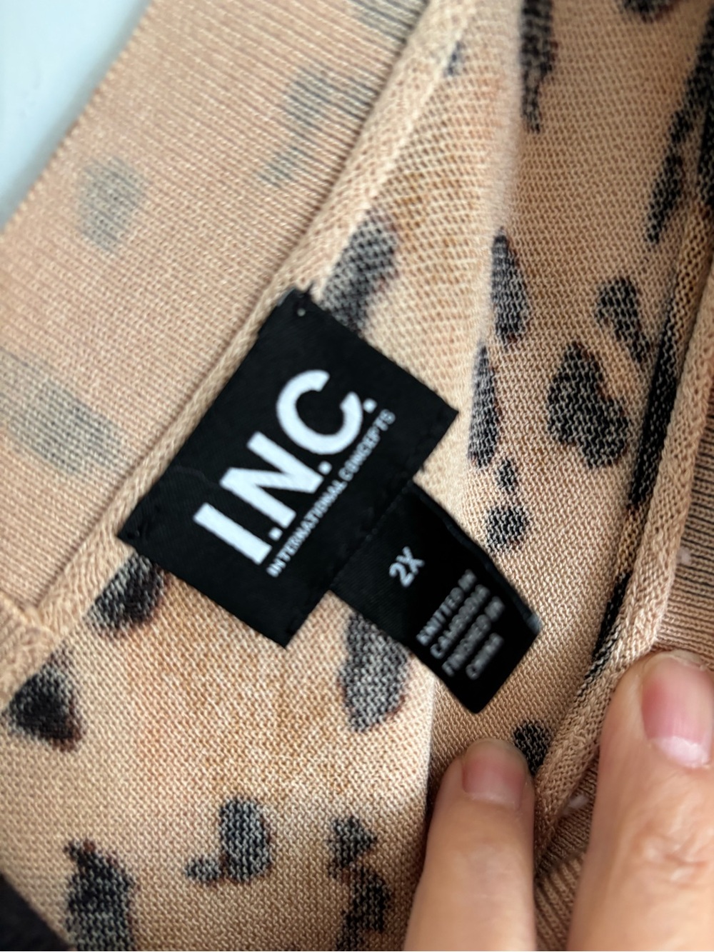 INC International Concepts Tan and Black Leopard V-Neck Pullover - Picture 8 of 8